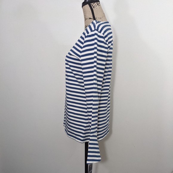 NWT Chaps Women's Shirt Blue & White Stripes Long Bell Sleeve Jersey Kni… - Picture 6 of 10